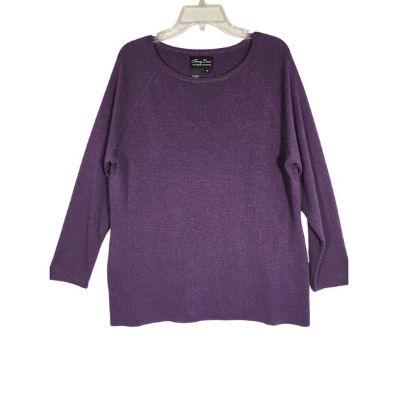 Terry Lewis Classic Luxuries Sweaters - Womens 1X Purple Wool Blend Knit Sweater Layering Office Winter Cottage Academia